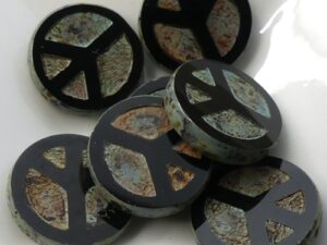 0010092 Jet Travertin Table Cut Peace Bead. 4 Pc.-15455