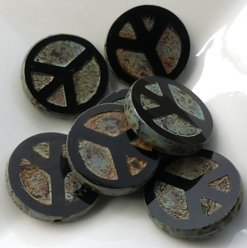 0010092 Jet Travertin Table Cut Peace Bead. 4 Pc.-15455