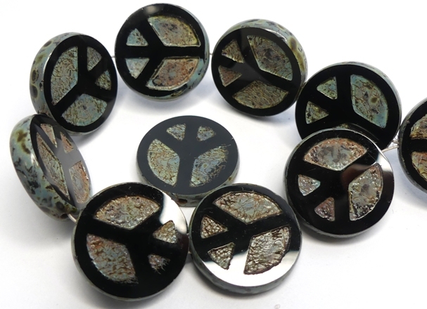 0010092 Jet Travertin Table Cut Peace Bead. 4 Pc.-0 0010092 Jet Travertin Table Cut Peace Bead. 4 Pc.-0