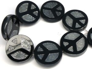 0010093 Jet Chrome Table Cut Peace Bead. 4 Pc.-0