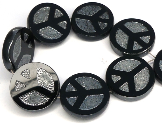 0010093 Jet Chrome Table Cut Peace Bead. 4 Pc.-0