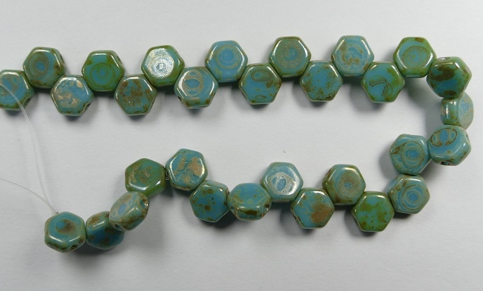 HON-63030-43400, Blue Turquoise Picasso Honeycomb Beads, 30 stuks-15899