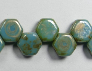 HON-63030-43400, Blue Turquoise Picasso Honeycomb Beads, 30 stuks-0