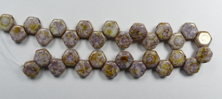 HON-03000-15695 Chalk White Senegal Purple Honeycomb Beads, 30 stuks-15879