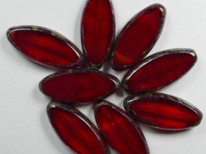 0050277 Oxblood Light Siam Silver Picasso Table Cut Bead. 5 Pc.-0