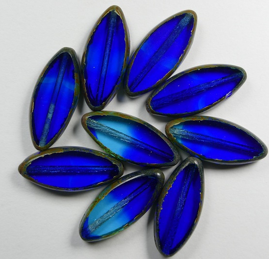 0090383 Aqua Cobalt Picasso Table Cut Bead. 5 Pc.-0
