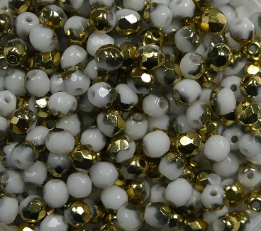 0140255 Chalk White half Gold facet 3 mm. 50 Pc.-0 0140255 Chalk White half Gold facet 3 mm. 50 Pc.-0