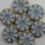 0140256 White Alabaster Turquoise blue Wash Picasso Table Cut Sunflower Bead 6 Pc.-0