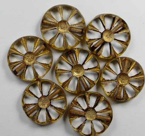 0150067 Crystal Picasso Gold Wash Table Cut Sunflower Bead 6 Pc.-0