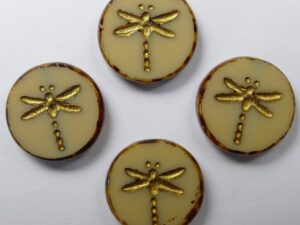 0040250 Opaque Beige Travertin Gold Wash Dragonfly Table Cut 4 Pc.-0