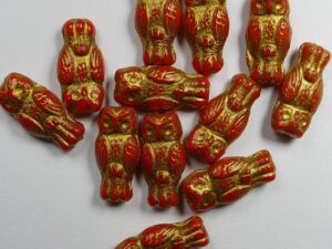 OWL-93420-54302 Owl Bead Opaque Red Gold Patina 12 Pc.-0