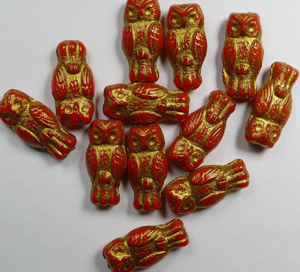 OWL-93420-54302 Owl Bead Opaque Red Gold Patina 12 Pc.-0 OWL-93420-54302 Owl Bead Opaque Red Gold Patina 12 Pc.-0
