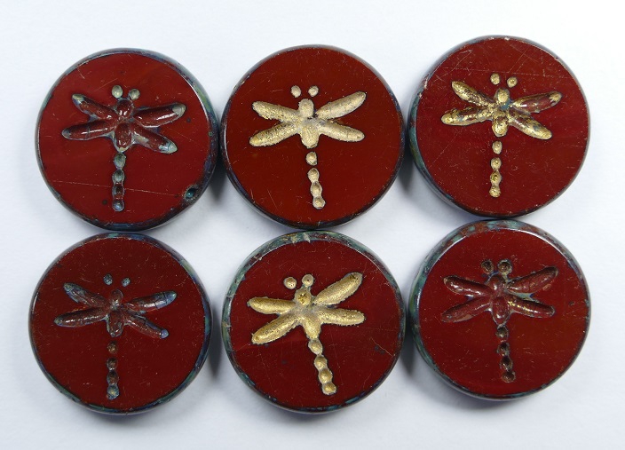 0050278 Opaque Brique Picasso Matte Gold Wash Dragonfly, Table Cut 4 Pc.-0