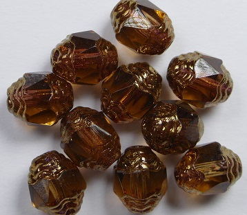 0030122 Dark Smoke Topaz Bronze Facet Cathedral Beads 8x6 mm. 10 Pc.-0 0030122 Dark Smoke Topaz Bronze Facet Cathedral Beads 8x6 mm. 10 Pc.-0