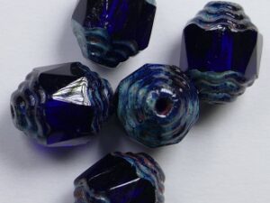 0090386 Cobalt Picasso Antique Style Cathedral Beads 5 Pc.-0