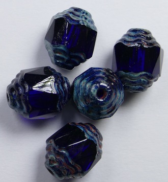 0090386 Cobalt Picasso Antique Style Cathedral Beads 5 Pc.-0 0090386 Cobalt Picasso Antique Style Cathedral Beads 5 Pc.-0