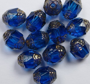 0090387 Dark Aqua Copper Antique Style Cathedral Beads 12 Pc.-0