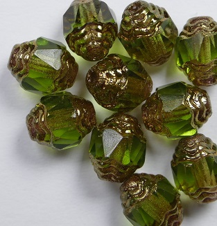 0100522 Olivine Bronze Antique Style Cathedral Beads 10 Pc.-0