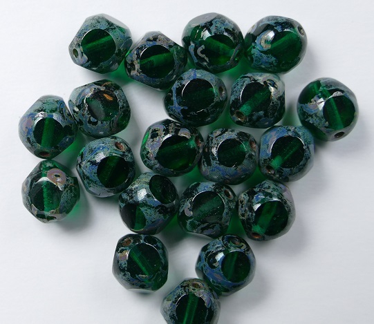 0100526 Emerald Picasso Soccer Bead 8 mm. 10 Pc.-0