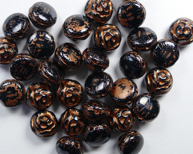 CR-23980-96849 Black Opaque White Luster Copper Capri Painted 2-hole Candy Rose Bead 20 Pc.-0