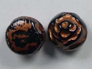 CR-23980-96849 Black Opaque White Luster Copper Capri Painted 2-hole Candy Rose Bead 20 Pc.-16509