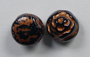 CR-23980-96849 Black Opaque White Luster Copper Capri Painted 2-hole Candy Rose Bead 20 Pc.-16509