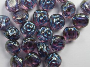 CR-00030-96842 Crystal Gold Luster Light Blue Painted 2-hole Candy Rose Bead 20 Pc.-0