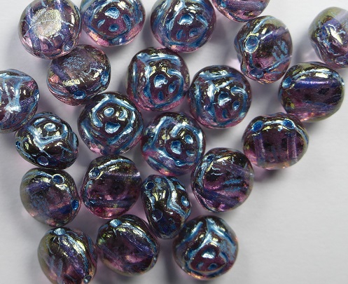CR-00030-96842 Crystal Gold Luster Light Blue Painted 2-hole Candy Rose Bead 20 Pc.-0