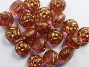 CR-00030-19306 Crystal Pink 2 Dyed Bronze Painted 2-hole Candy Rose Bead 20 Pc.-0