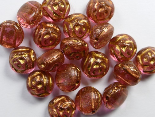 CR-00030-19306 Crystal Pink 2 Dyed Bronze Painted 2-hole Candy Rose Bead 20 Pc.-0 CR-00030-19306 Crystal Pink 2 Dyed Bronze Painted 2-hole Candy Rose Bead 20 Pc.-0