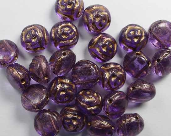 CR-00030-12306 Crystal Violet 2 Dyed Bronze Painted 2-hole Candy Rose Bead 20 Pc.-0
