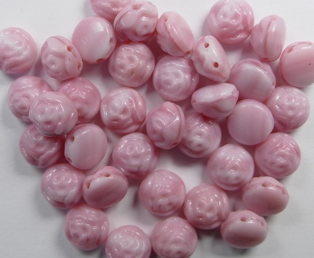 CR-07724 Pink Silk Overlay 2-hole Candy Rose Bead 20 Pc.-0