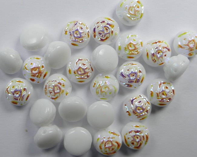 CR-02010-28701 White Alabaster AB 2-hole Candy Rose Bead 20 Pc.-0 CR-02010-28701 White Alabaster AB 2-hole Candy Rose Bead 20 Pc.-0