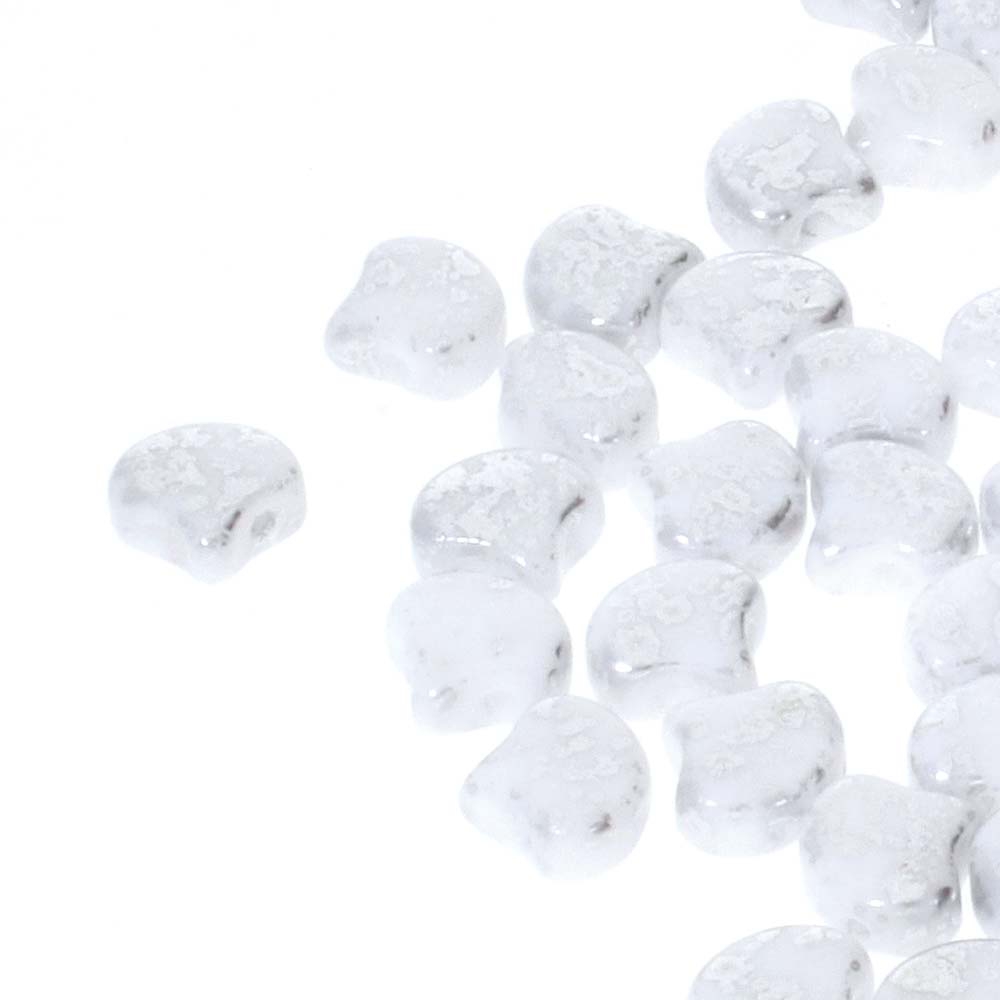 GIN-03000-15481 Matubo 2 Hole Ginko Bead Chalk White Silver Splash 10 gram-0
