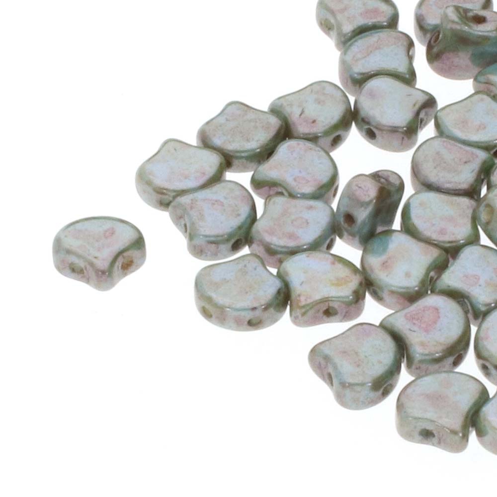 Glass Beads 03000/65431. Чешские Бусины с двумя отверстиями GEMDUO двуцветные. Glass Beads 03000/95001 Chalk White Funky Orchid. 7 бусинка