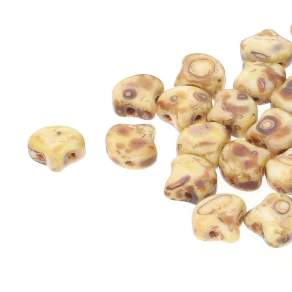 GIN-03000-86805 Matubo 2 Hole Ginko Bead Chalk White Dark Travertine 10 gram-0 GIN-03000-86805 Matubo 2 Hole Ginko Bead Chalk White Dark Travertine 10 gram-0