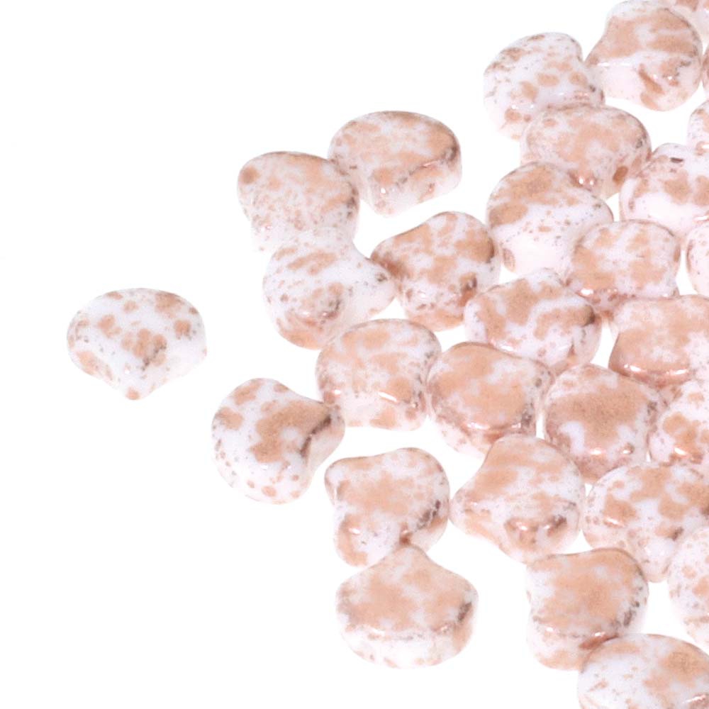 GIN-03000-94412 Matubo 2 Hole Ginko Bead Chalk White Copper Splash 10 gram-0