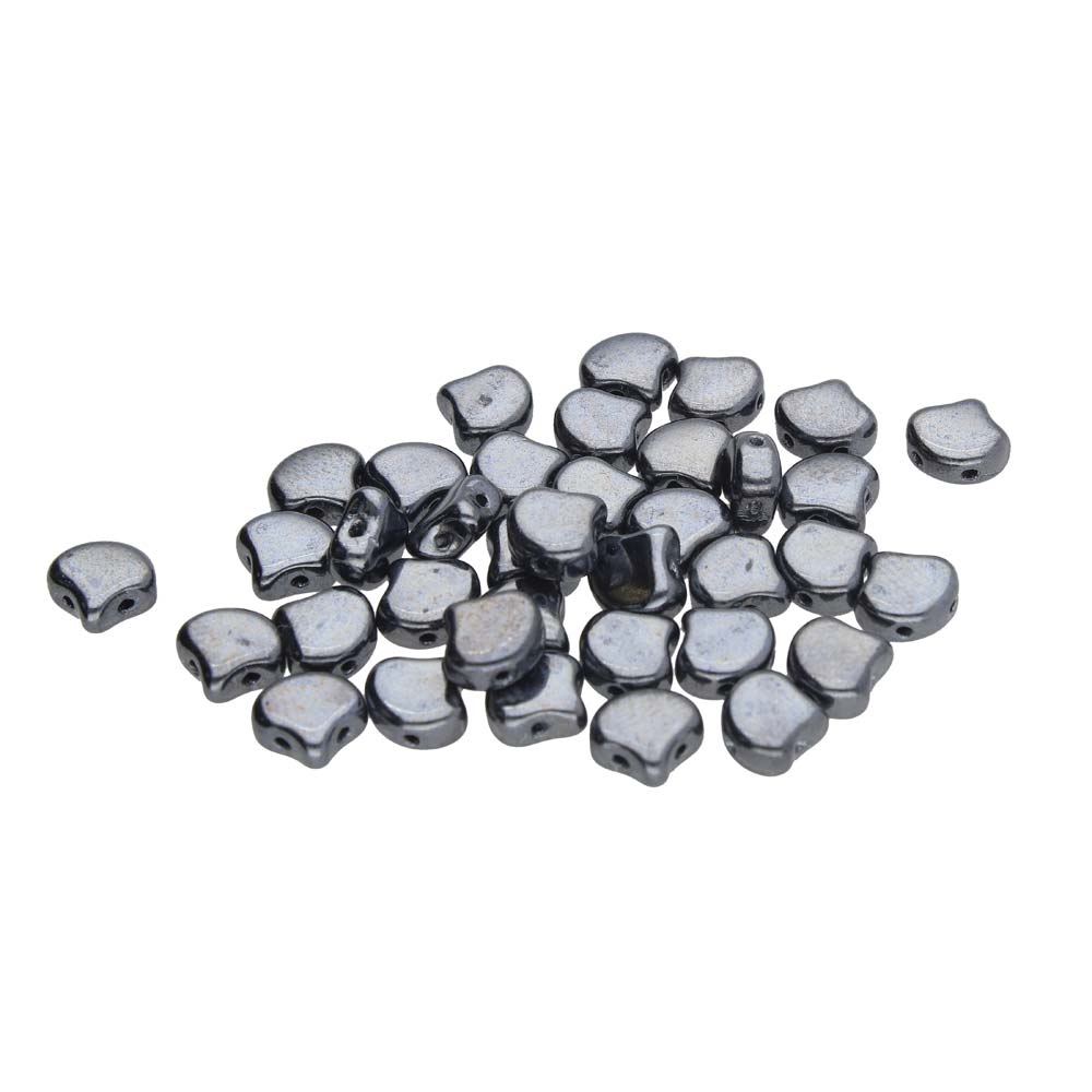 GIN-23980-14400 Matubo 2 Hole Ginko Bead Jet Hematite 10 gram-0 GIN-23980-14400 Matubo 2 Hole Ginko Bead Jet Hematite 10 gram-0