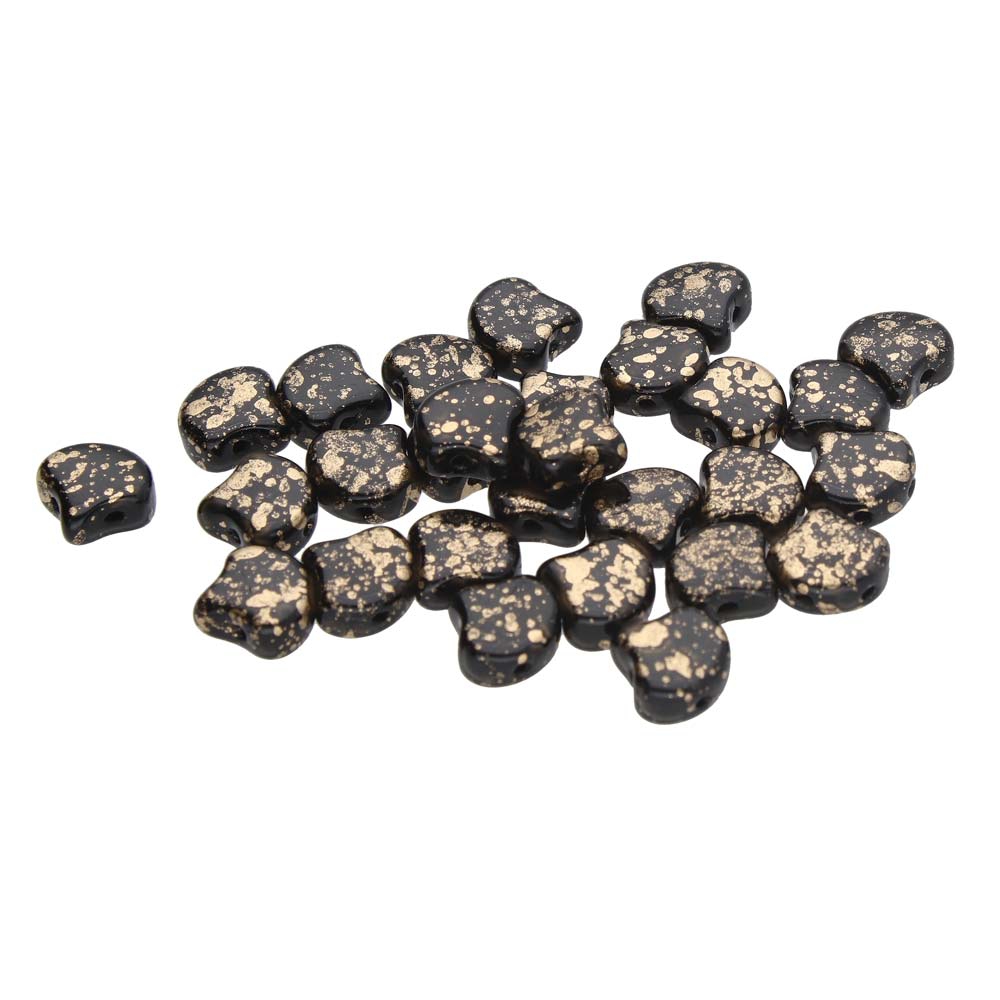 GIN-23980-94401 Matubo 2 Hole Ginko Bead Jet Gold Splash 10 gram-0