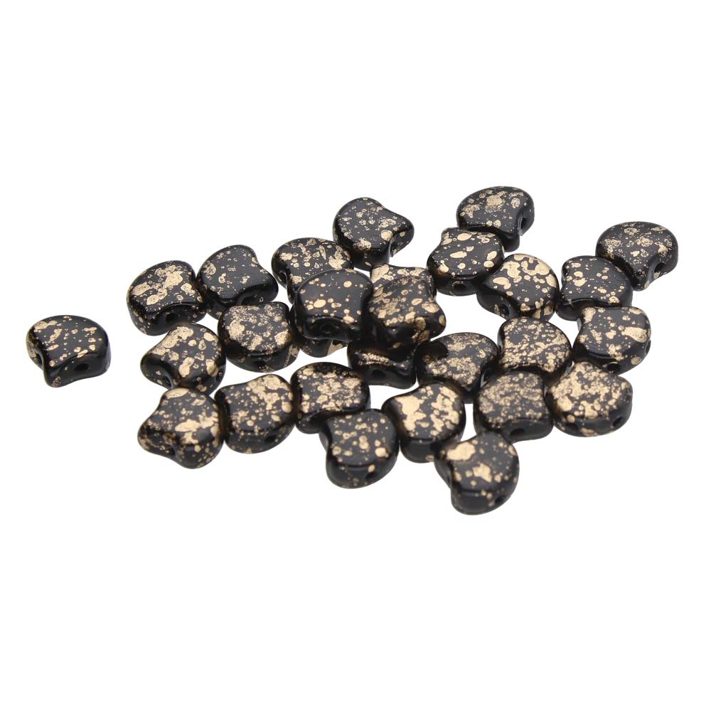 GIN-23980-94401 Matubo 2 Hole Ginko Bead Jet Gold Splash 10 gram-0 GIN-23980-94401 Matubo 2 Hole Ginko Bead Jet Gold Splash 10 gram-0