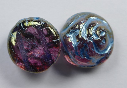 CR-00030-96842-12 Crystal Gold Luster Light Blue Painted 12 mm 2-hole Candy Rose Bead 10 Pc.-16614