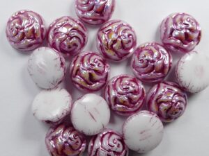 CR-02010-96845-12 White Alabaster AB Pink Painted 12 mm 2-hole Candy Rose Bead 10 Pc.-0