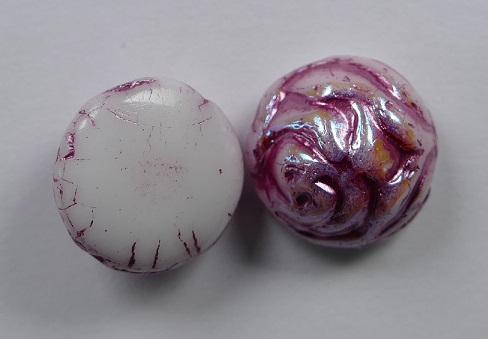 CR-02010-96845-12 White Alabaster AB Pink Painted 12 mm 2-hole Candy Rose Bead 10 Pc.-16618