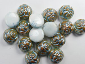 CR-02010-96850-12 White Alabaster Apricot Light Blue Painted 12 mm 2-hole Candy Rose Bead 10 Pc.-0
