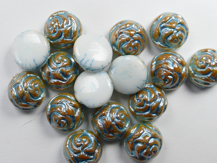 CR-02010-96850-12 White Alabaster Apricot Light Blue Painted 12 mm 2-hole Candy Rose Bead 10 Pc.-0 CR-02010-96850-12 White Alabaster Apricot Light Blue Painted 12 mm 2-hole Candy Rose Bead 10 Pc.-0