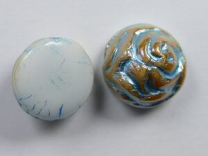 CR-02010-96850-12 White Alabaster Apricot Light Blue Painted 12 mm 2-hole Candy Rose Bead 10 Pc.-16622