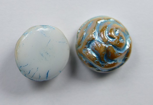 CR-02010-96850-12 White Alabaster Apricot Light Blue Painted 12 mm 2-hole Candy Rose Bead 10 Pc.-16622