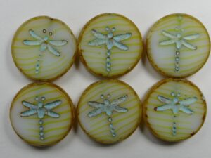 0130033 Alabaster Vanille Blend Travertin Light Aqua Wash Dragonfly Table Cut Bead 4 Pc.-0