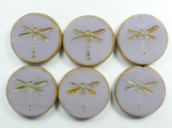 0080308 Milky Light Amethyst Travertin Gold Wash Dragonfly Table Cut Bead 4 Pc.-0