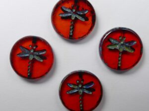 0050019 Light Siam Ruby Travertin Dragonfly Table Cut Bead 4 Pc.-0